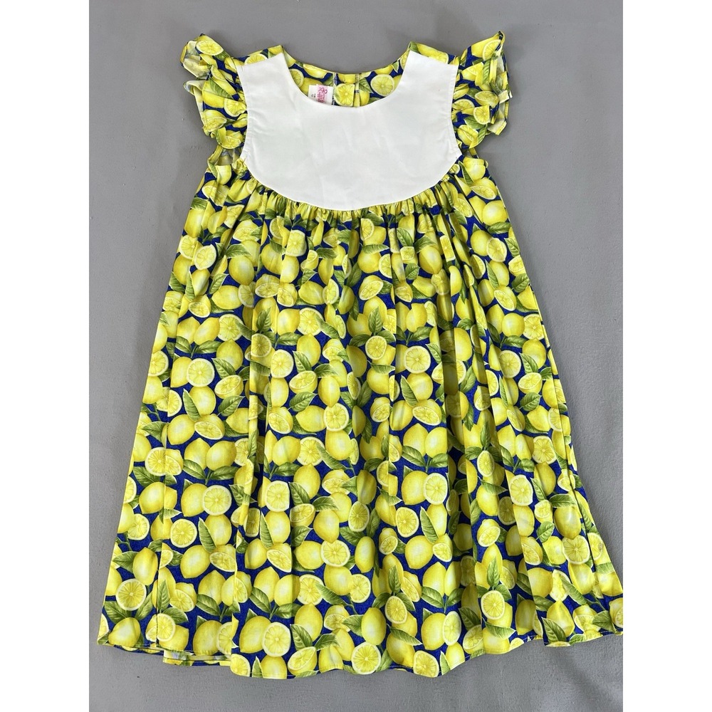 Ricrac & Ruffles Gira Dress Sz 10 Lemon Print New